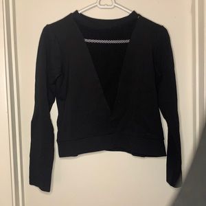 Black long sleeve shirt with fishnet v neck